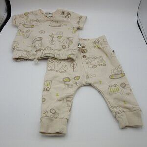 Rabbit and Bear Outfit Organic Cotton Beige Trucks Tractors Comfy Baby 3 Months